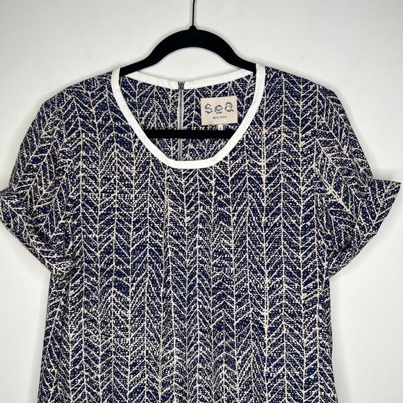 Sea New York Navy Chevron Silk Shift Mini Dress Size 8 - Picture 3 of 8